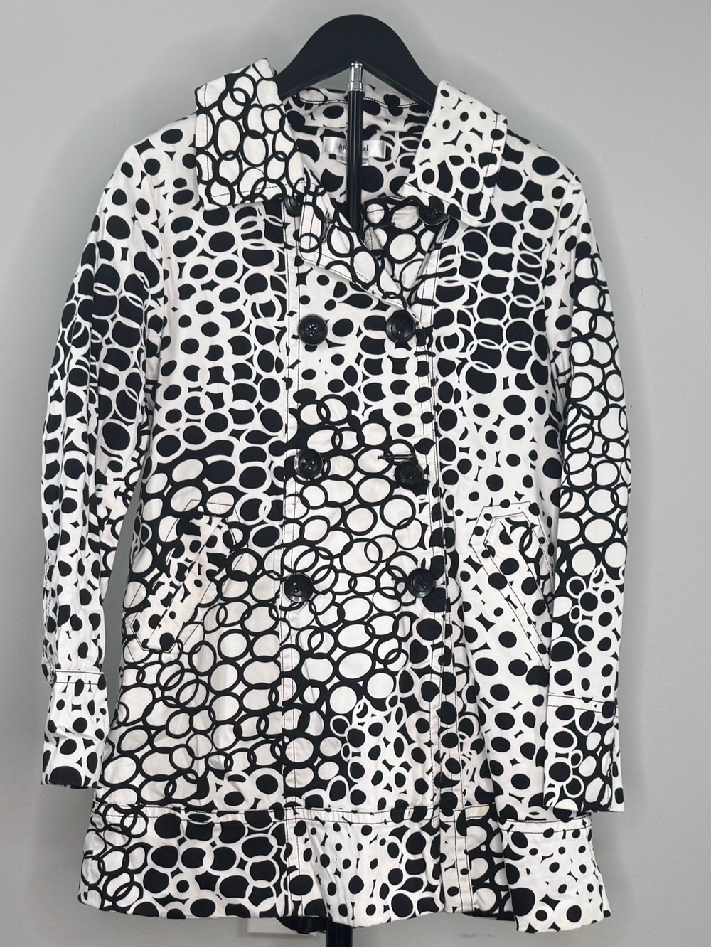 Women's Black & White Printed Double-Breasted Trench Coat